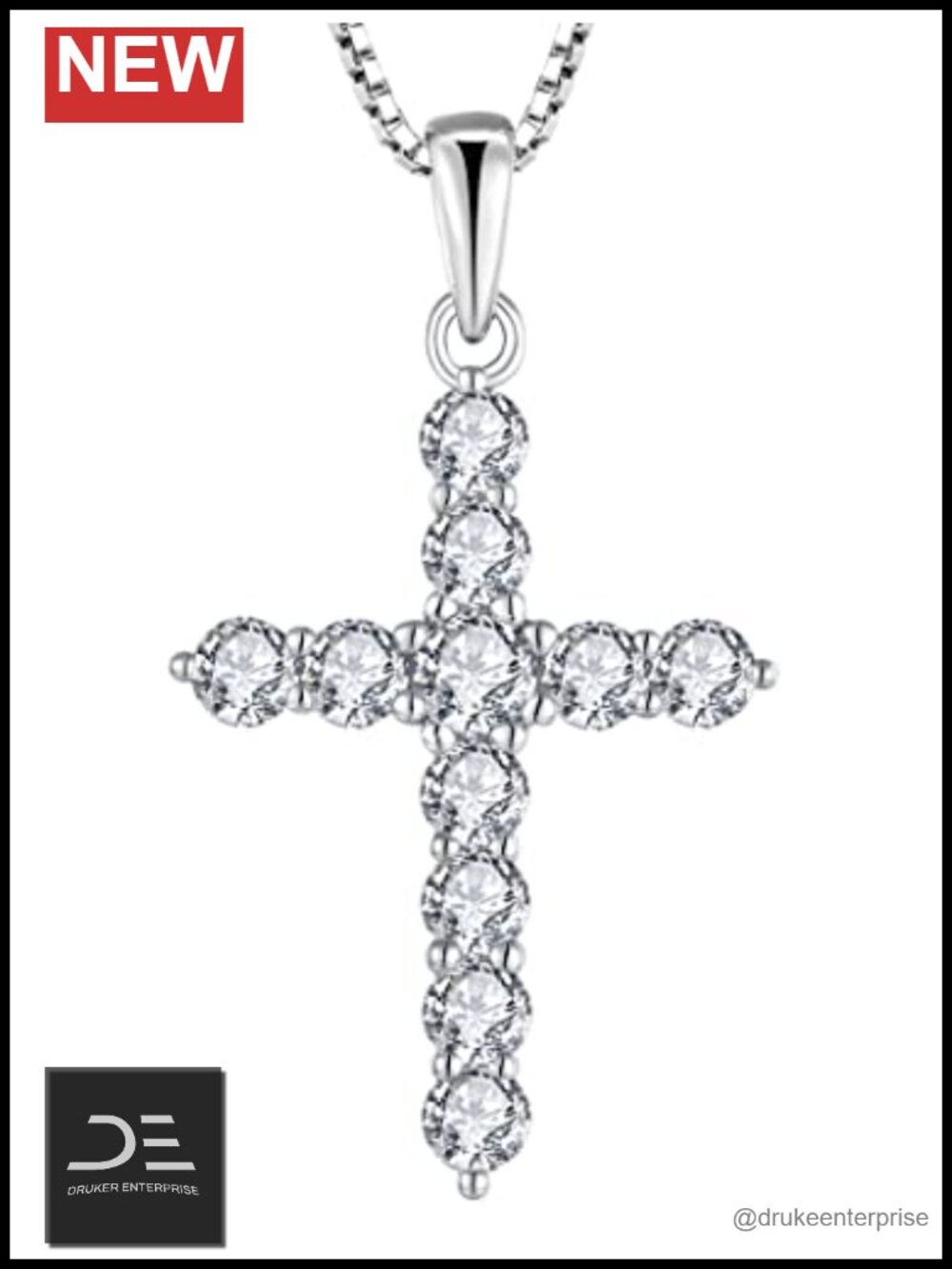 925 Sterling Silver Rhodium Plated Cross Pendant Necklace with Cubic Zirconia